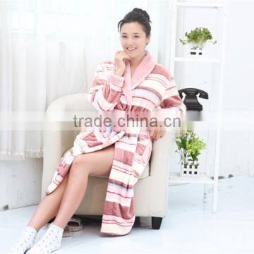 Printed Stripe Flannel Bath Robes with Removable Tie