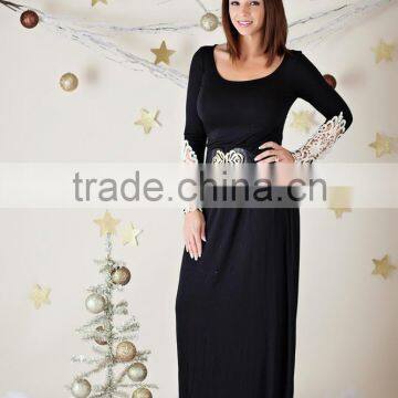 Mommy and me Maxi Dresses Lace Fabric Ladies One Piece Black Dress photo-3