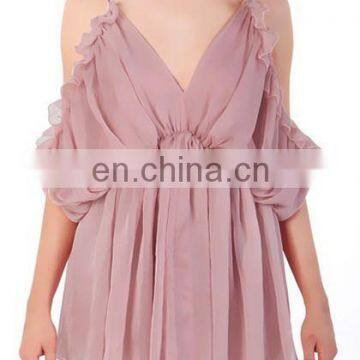 sexy spaghetti strap off-shoulder v-neck summer chiffon dress OEM&ODM service