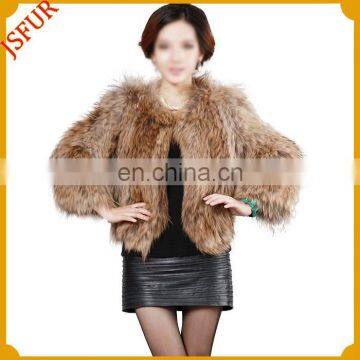 Women's fashion style natural raccoon fur made raccoon fur coat