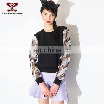 2016 New Fashion Style Lace Sleeve Cheap Plain Hoodies,Women Hoodies Custom,Hoody Sweater