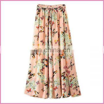 Summer New Fashion Printed Chiffon Drawstring Long Skirt photo-4