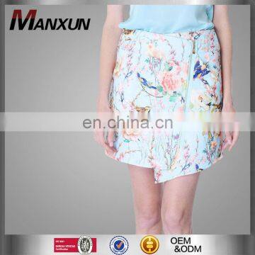 Front metal zipper opening fashion girls polyester sakura asymmetrical mini micro skirt