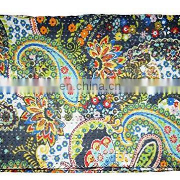 Indian Ethnic Queen Size Quilts Throw Boho Village Printed Bedspread Reversible Kantha Quilt Cotton Handmade Throw Blanket