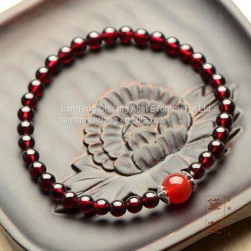 Garnet back chain silver ornament pure silver 925 ornament ancient wind hand string natural crystal wine red 5mm