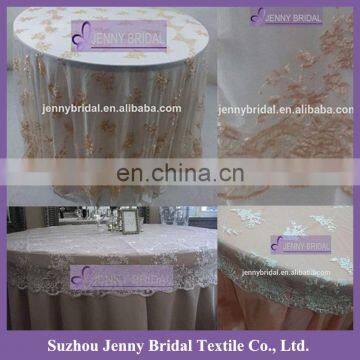 TL002R2 Jenny Bridal Round Champagne Lace Table Overlays