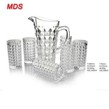 Hot Sale 1420ml Machinemade Custom Diamond Glass Pitcher Set photo-2