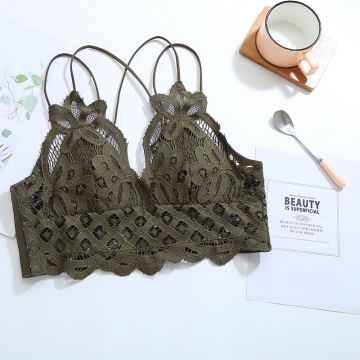 Sexy Girl Fashion Transparent Lace Bra Hollow Brassiere Wire Free Breathable Lingerie Push up Bras for Women photo-5