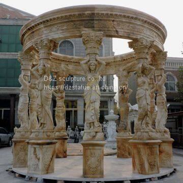 Natural Outdoor Marble Gazebo With Beautiful Women Column For Decorative