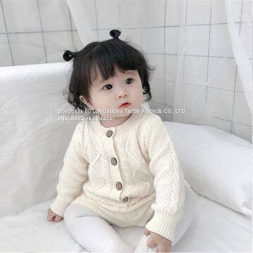 Custom Cotton Baby Girl Knitted Cardigan Suit Unique Cotton Long Sleeve Casual Baby White Sweater photo-2