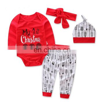 Wholesale Baby Clothes Sets First Christmas Long Sleeve Red Christmas Baby Girl Boy Romper Outfits