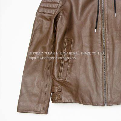HOT SALE 2021 NEW ARRIVAL MEN'S GENUINE LAMBSKIN LEATHER JACKET WITH DETACHABLE HOOD photo-4