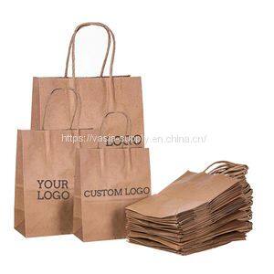 Wholesale Cheap Manufacturer Custom Logo Print Brand Brown Black White Craft Kraft Shopping Packaging Gift Paper Bag With handle