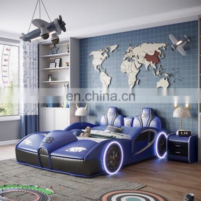 Children bed with guardrail solid wood multifunctional cartoon sports car bed