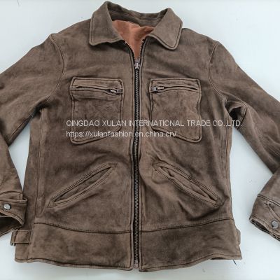 Men's washed distressed retro vintage sheepskin leather suede JACKET