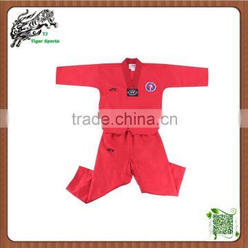 High Quality Ribbed Material V Neck Red Taekwondo Uniform photo-2