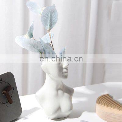 Оптовая северноевропейская керамическая ваза с белой скульптурой человеческого лица, арт-матовые украшения, керамическая ваза для цветов для декора дома photo-3