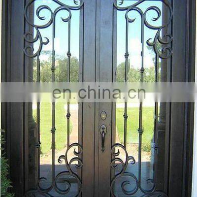 High Quality Villa Security Front Design Exterior Metal Frame Tempered Aquatex Glass French Wrought Iron Entrance Double Door photo-3