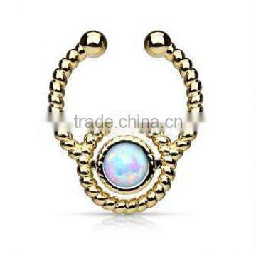 Faux Opal Flax 316L Surgical Steel Fake Septum Clicker Nose Piercing Body Jewelry