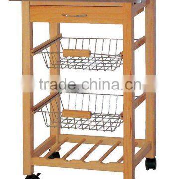 Solid Wood S/S top Kitchen Trolley