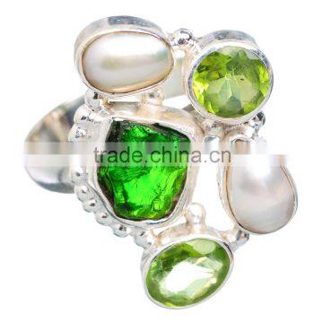 925 SOLID STERLING FINE SILVER ROUGH CHROME DIOPSIDE & PERIDOT RING