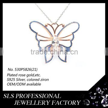 S925 silver gold women necklace with big large pendant butterfly shape pendant