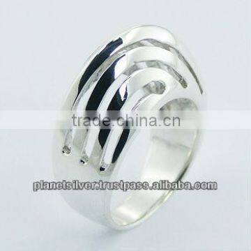 Modern Sterling Silver Designer Ring Diagonal Open Pattern