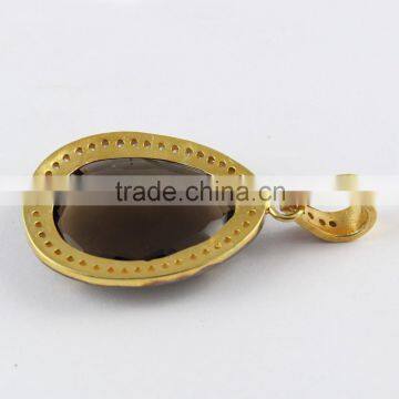 Prong Setting Smoky Quartz & CZ Silver Jewelry, Handmade Silver Jewelry, Wholesale Silver Jewelry photo-6