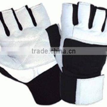 NEW 2015 WEIGHT LIFTING GLOVES GENUINE LEATHER WITH PADDING BLACK & WHITE COLOR