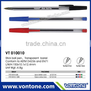 promotional stick ball point pen transparent