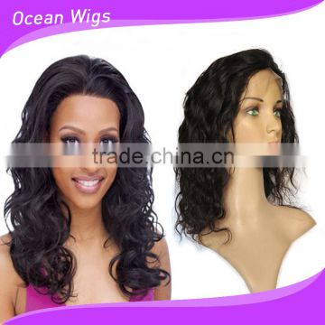 human hair lace wig, body wave, 16", natural color