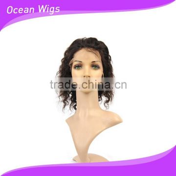 human hair front lace wig, deep wave,10", natural color