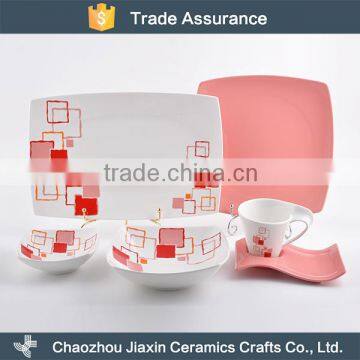 Restaurant tableware ceramic modern pink decal dinner sets                        
                                                                                Supplier's Choice