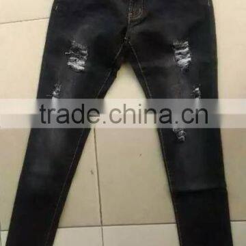 Ladies pants denim jeans with hole in stock