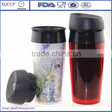 Double wall BPA Free Insulated Plastic Water Bottle Starbucks Mug with paper insert