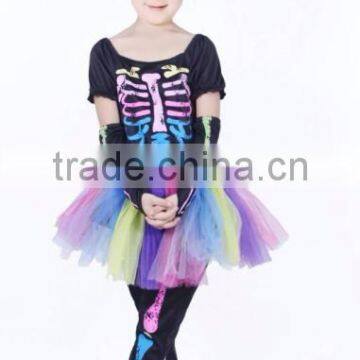 Carnival party Cute child cosplay costume fancy dress costume for kids colorful skeleton tutu dress Halloween costume