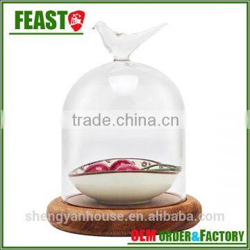Bell Jar With Wooden Base Clear Glass Dome Stand photo-3