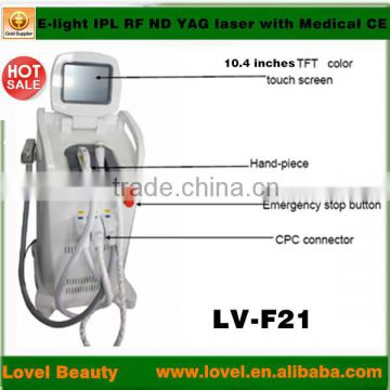 NEW AND HOT-SALE new product 2015 innovation laser hair and tattoo removal machine e light ipl rf nd yag laser 4 in 1