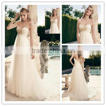 Sexy Spaghetti straps sweetheart neckline empire waist Pregnant bridal dress DM-002 Newest casual beach wedding dresses