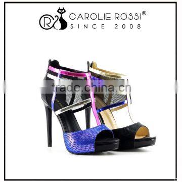 transparent mesh colorful ankle strap heels fancy lady sandal party wear shoes