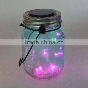 Portable outdoor color led solar jar light for garden decoration