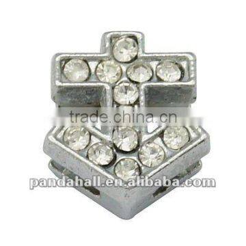 Zinc Alloy Slide Charms, Rhinestone Jewelry, Nickel Color, 10x11x4.5mm, hole: 1.5x8mm(ALRI-A004-1)