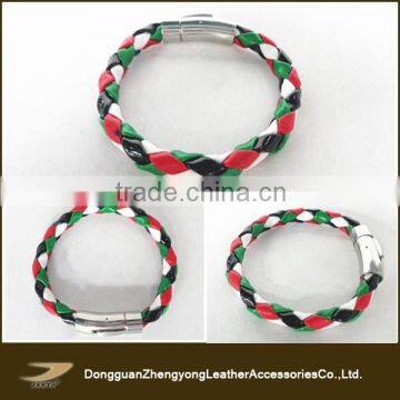 2015 new popular cheap leather bangles, unisex colorful braided leather bracelet