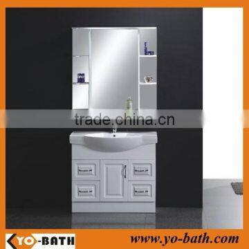 36" white rustic style bathroom cabinet with mirror cabinet