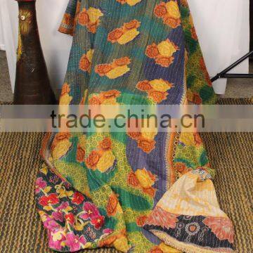 indian kantha throw twin bedding indian saree quilt vintage cotton saree kantha throws