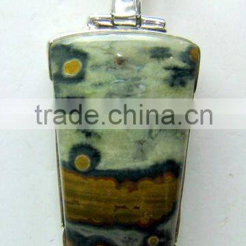 Ocean Jasper Taper Cabochon Pendant , 925 Solid Sterling Silver Pendant, Designer Silver Bezel Pendant photo-2