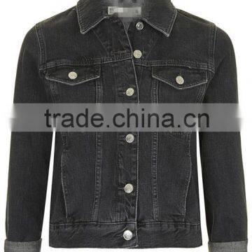 women 4 pockets black denim jacket