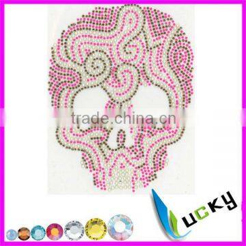 hot fix rhinestone motif skull pattern with neon nailhead