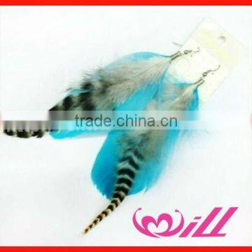 Cheap Earring Natural Rooster Feather Earring Blue Feather Eraring