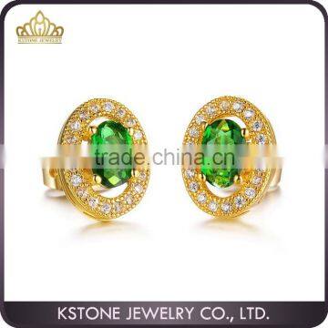 KSTONE Fashion Gold Plated Big Green Rhinestone Stud Earrings